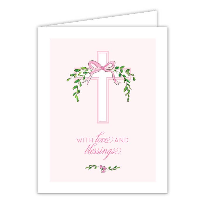 With Love And Your Blessings Pink Cross Greeting Card