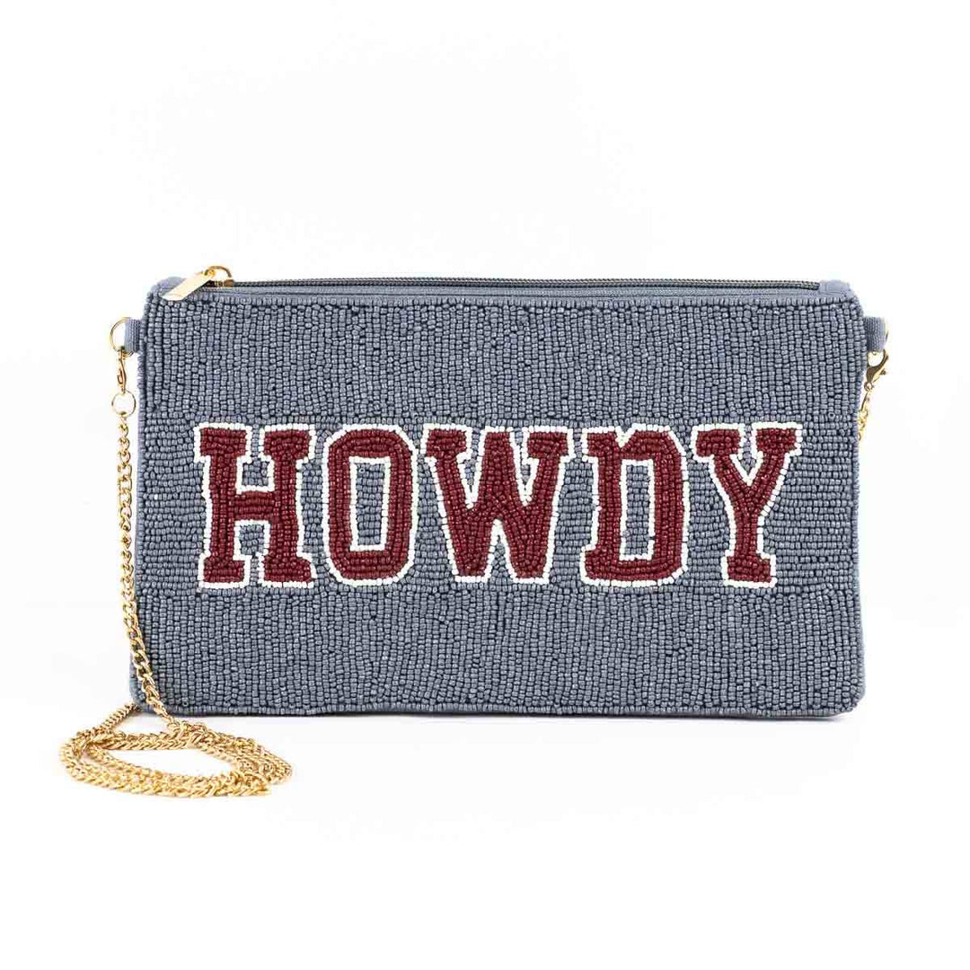 Howdy Beaded Crossbody Gray/Maroon 10x6