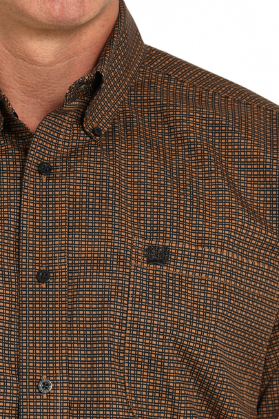 Cinch Men's Long Sleeve Shirt - Geometric Print Dark Brown