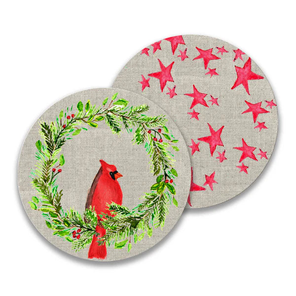 Cardinal Sitting on Wreath with Stars Paper Drink Coaster