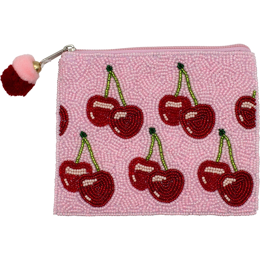 Pink Beaded Coin Purses Pink Cherries Beaded Coin Pouch – Circle X