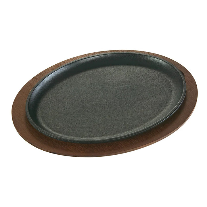 13.25 Inch Oval Serving Griddles and Wood Underliner