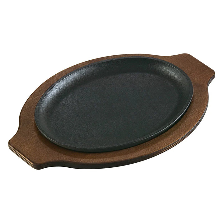 10 Inch Oval Serving Griddles and Wood Underliner