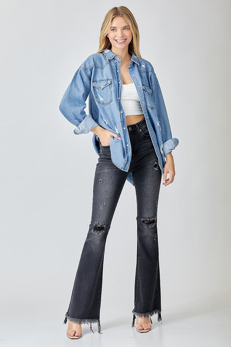 Risen Relaxed Fit Distressed Denim Shirt