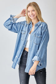 Risen Relaxed Fit Distressed Denim Shirt