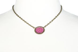 Pink Panache Necklace - Mini Sideways Oval - Candy Pink