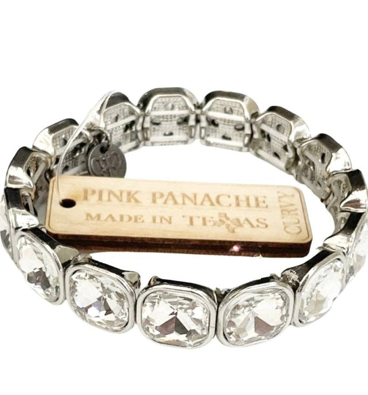 Pink Panache - Silver and clear rhinestone curvy stretch bracelet