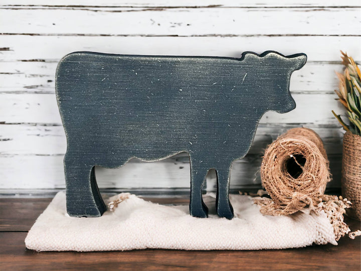 Primitive/Rustic Wood Cow - Shelf Sitter