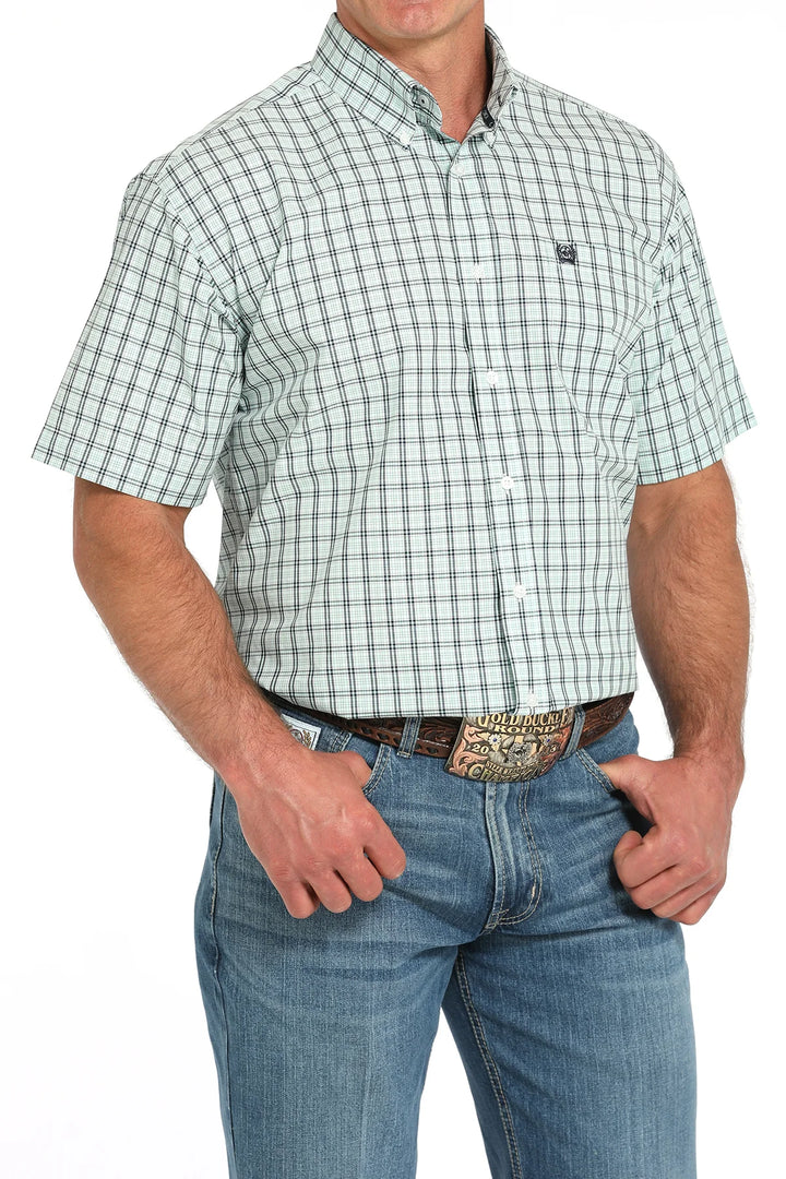 Cinch Men's Short Sleeve Shirt - Plaid Turquoise