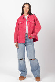 Oversized Washed Corduroy Shacket Jacket - Pink