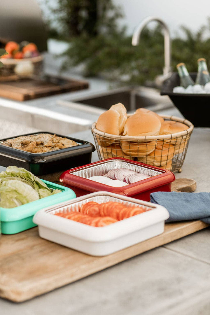 Square Set - 8 x 8 Foil Pan Carrier w/ Serving Spoon - White