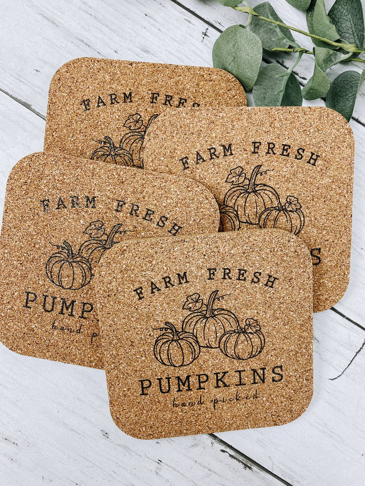 Farm Fresh Pumpkins Fall Cork Coasters