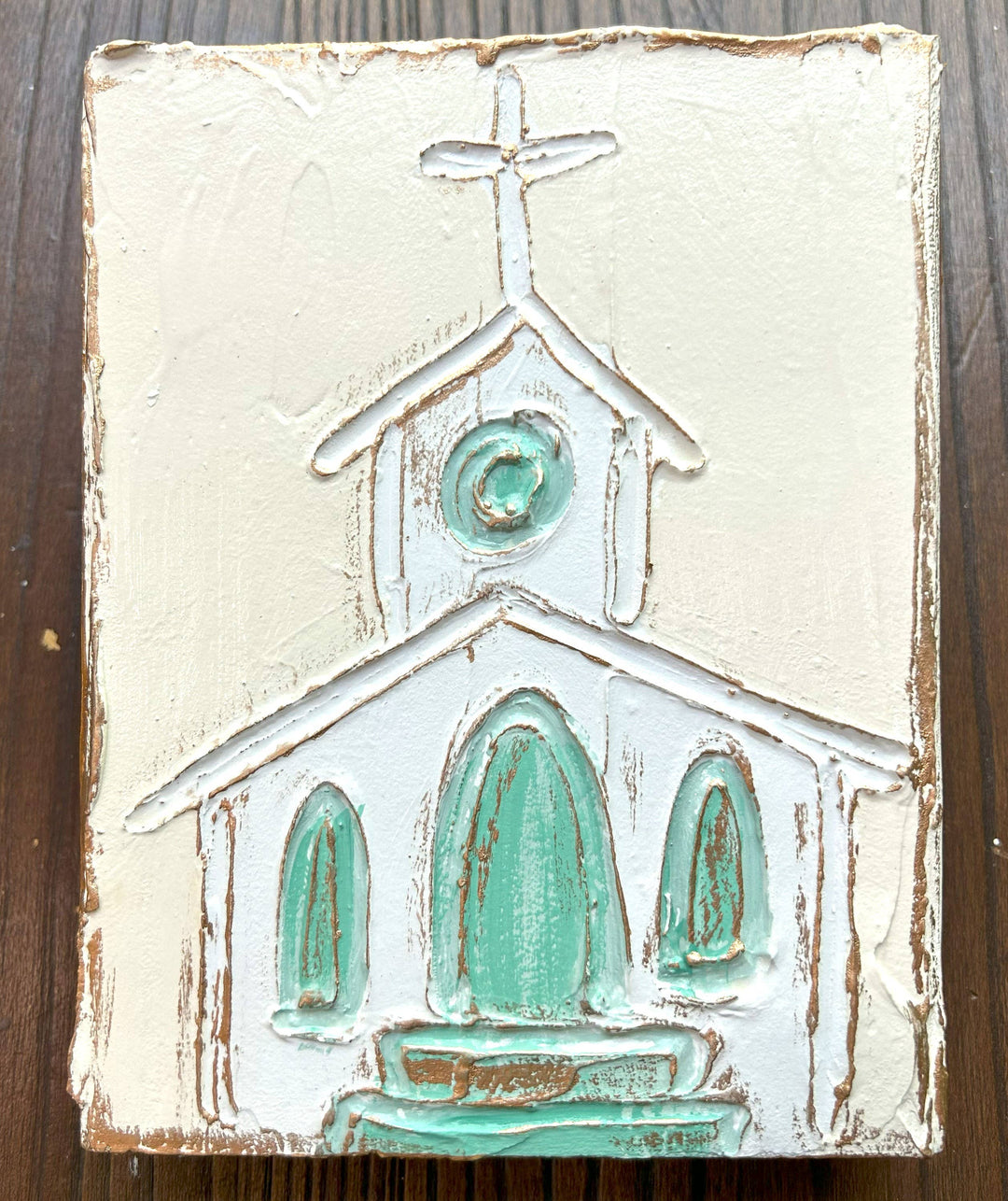 5x7 Church hand painted textured wood block