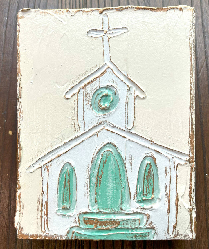 5x7 Church hand painted textured wood block