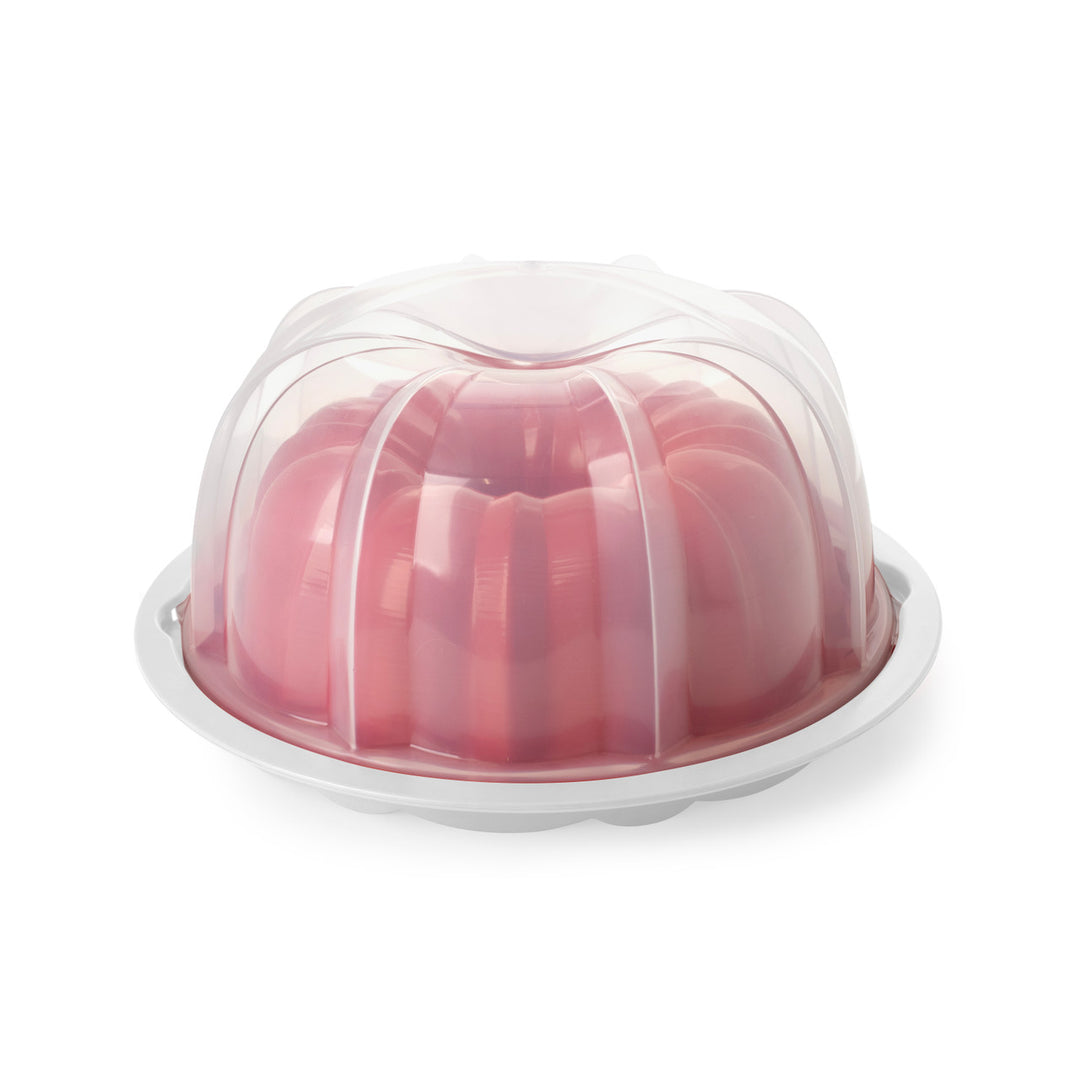 Red Formed Bundt Pan with White Cake Keeper