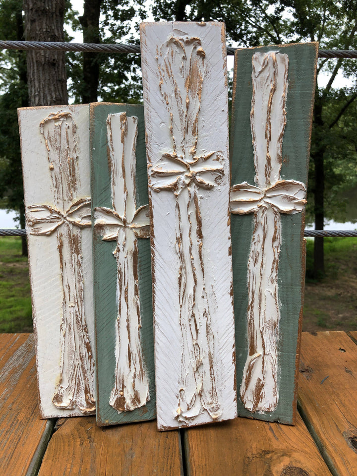 3x10 Traditional Cross handmade textured wood block
