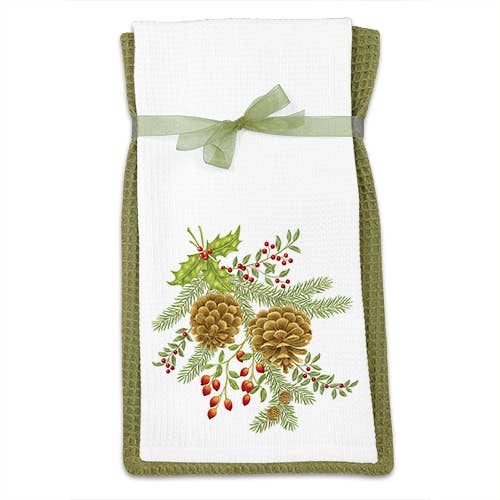 Waffle Towels Set of 2  Pine Cone