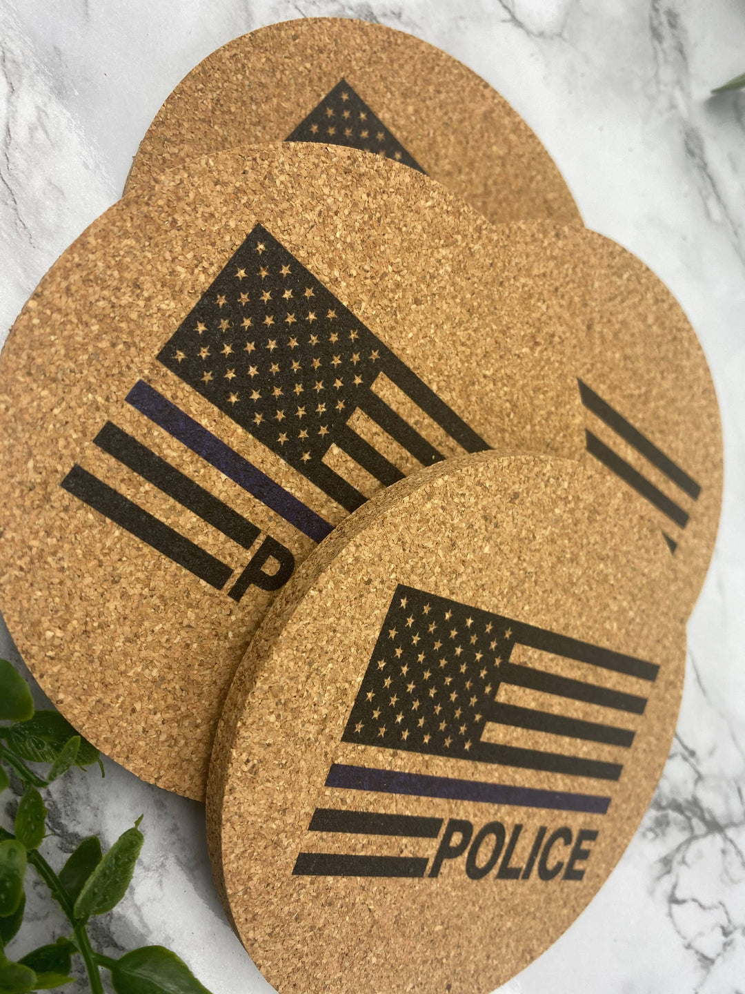 Police With USA Flag Cork Coasters
