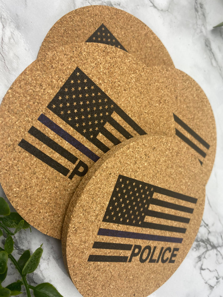 Police With USA Flag Cork Coasters