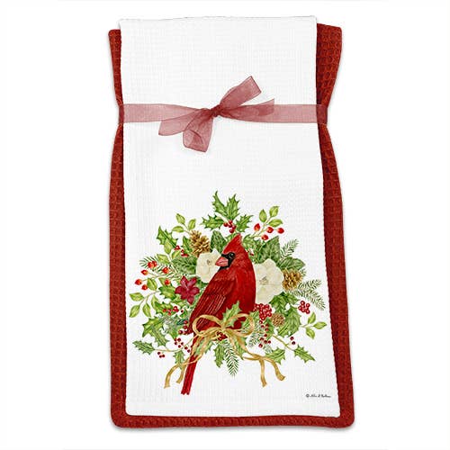 Waffle Towels Set of 2  Winter Cardinal
