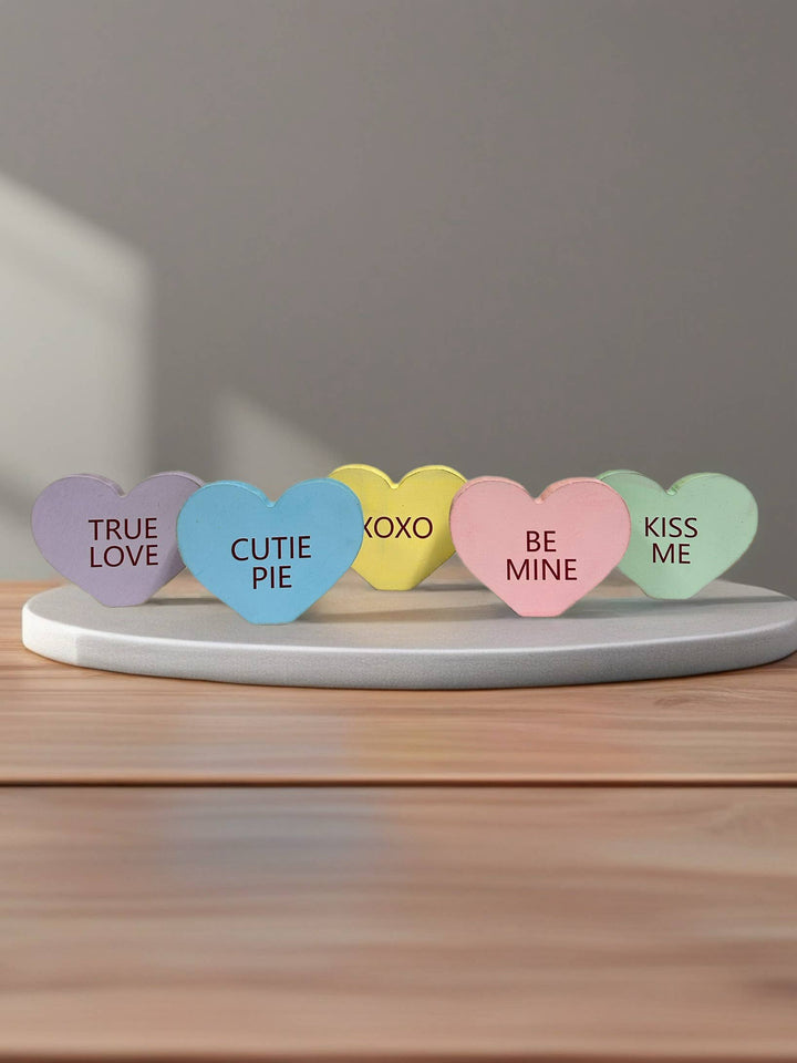 Wood Candy Hearts - Valentine’s Day Decor - Set of 5