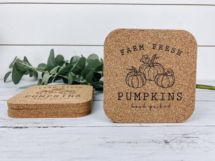 Farm Fresh Pumpkins Fall Cork Coasters