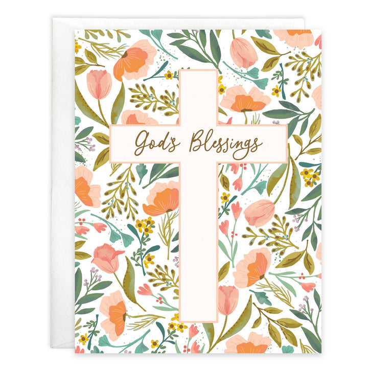 Religious Greeting Card - Tulip Cross Gods Blessings
