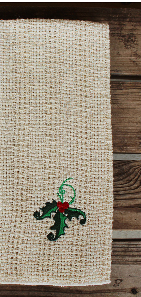 24″x15″ Cotton Kitchen Towel with Christmas Embroidery