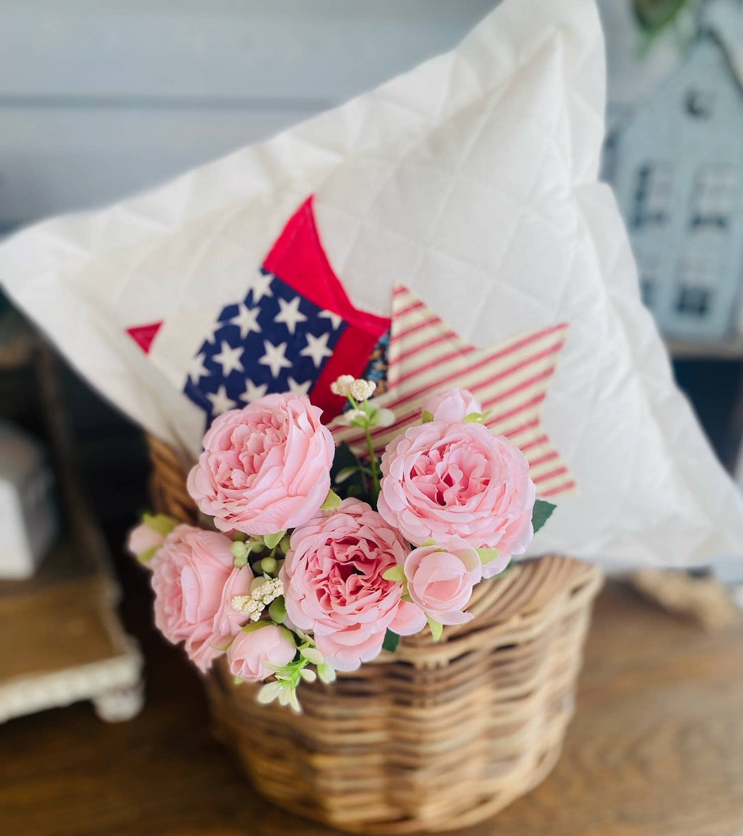 Handmade Patriotic  Pillow Upcycled Jeans Star 4th of July