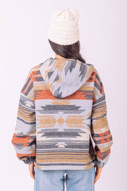 Aztec Hooded Boxy Cozy Woven Western Top