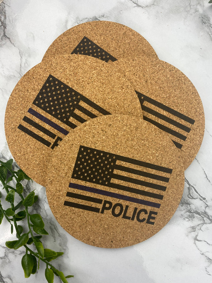 Police With USA Flag Cork Coasters