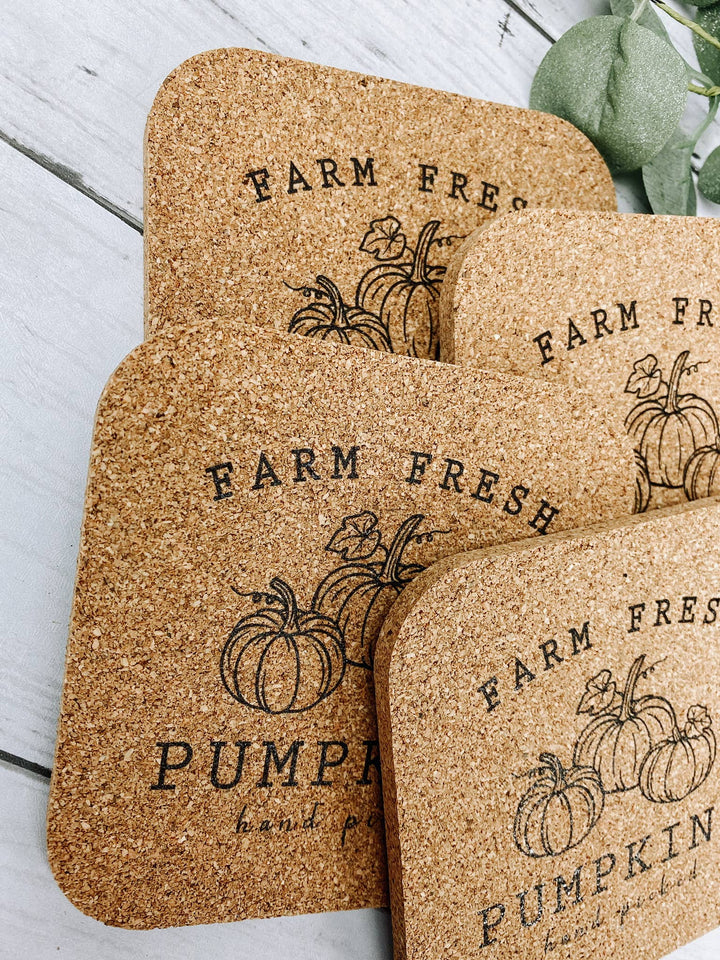 Farm Fresh Pumpkins Fall Cork Coasters