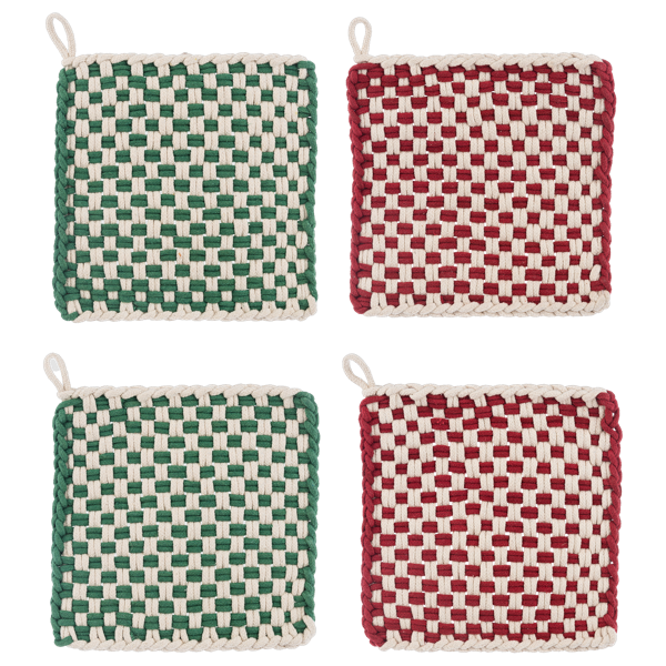 Cotton Crochet Christmas Check Pot Holder (Each One Will Vary) (4 pc. set)