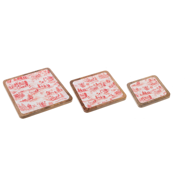 Square Christmas Toile Serving Tray (3 pc. set)