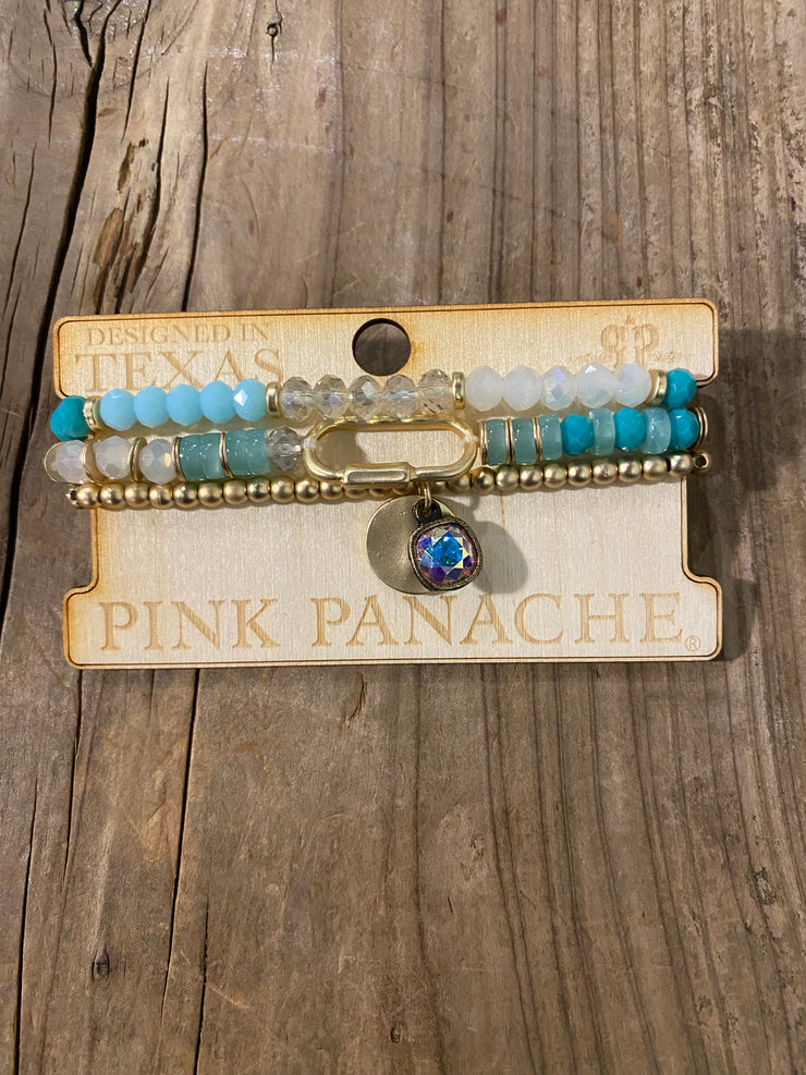 Pink Panache - 3-Strand Turquoise and Gold Bracelet