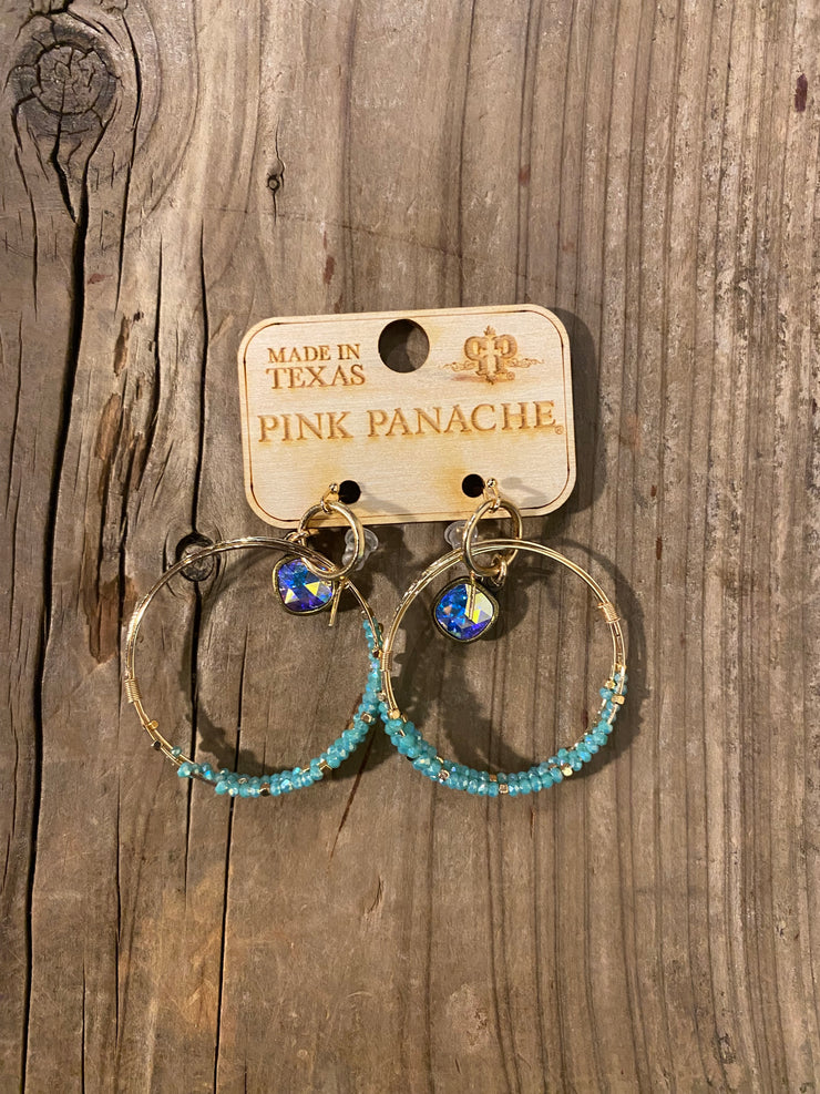 Pink Panache - Turquoise Crystal Gold Earrings