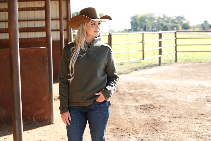 Womens Cinch 1/4 Zip Pullover - Olive
