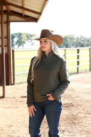 Womens Cinch 1/4 Zip Pullover - Olive