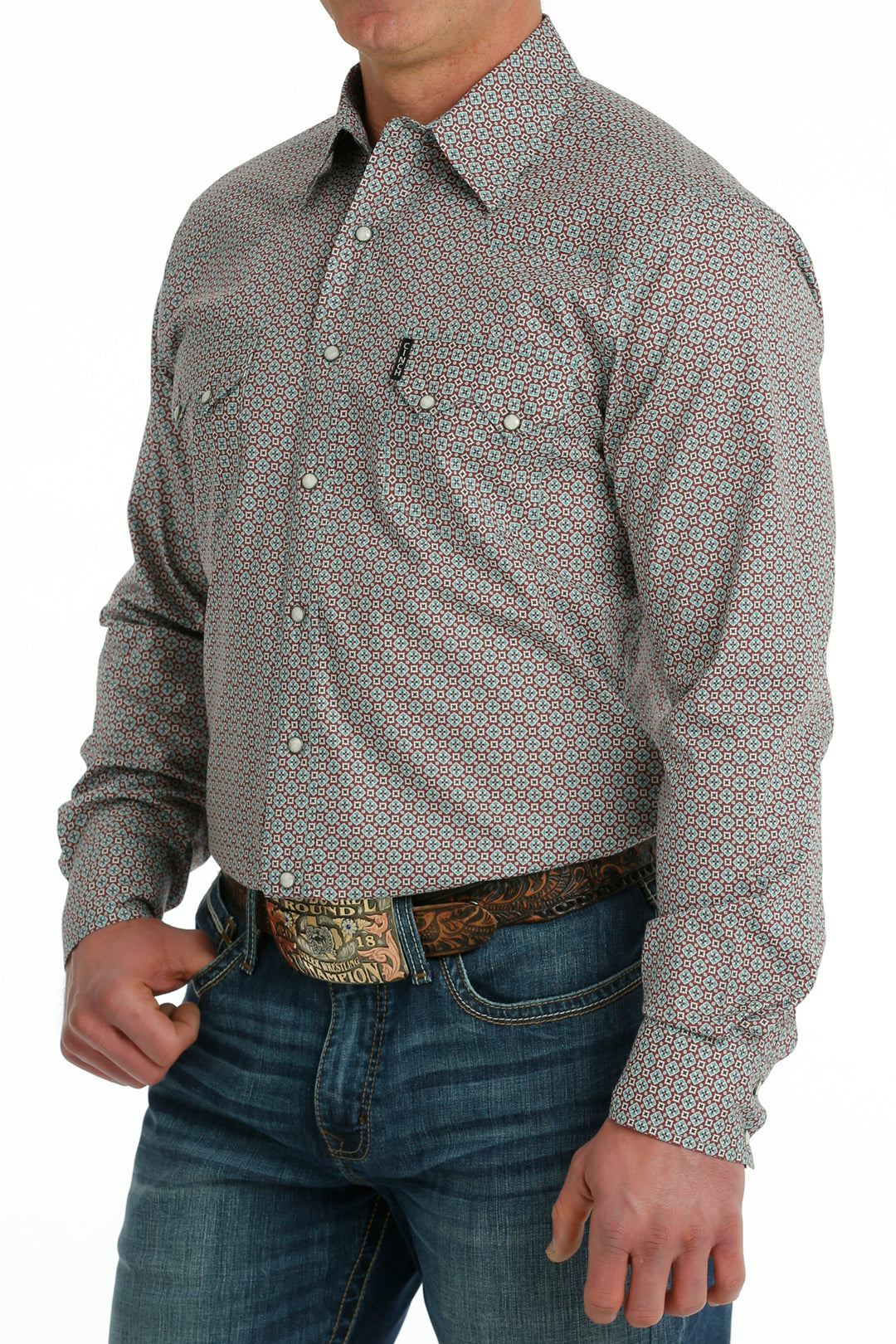 Cinch - Men's Long Sleeve Shirt - Burgundy Print