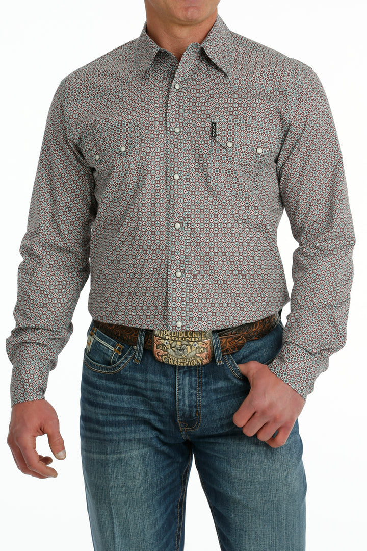 Cinch - Men's Long Sleeve Shirt - Burgundy Print