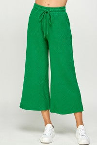 Textured Cropped Wide Pants-Green