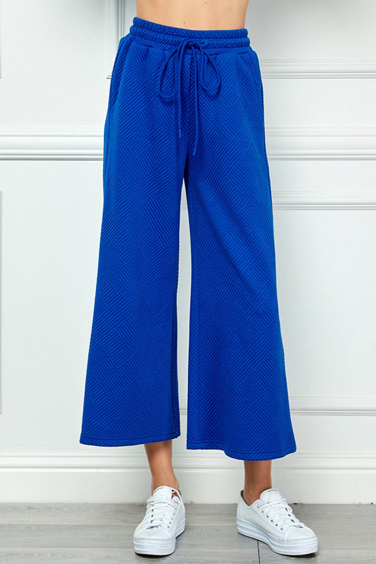 Textured Cropped Wide Pants- Blue