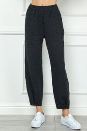 Quilted Long Tucked Pant- Black