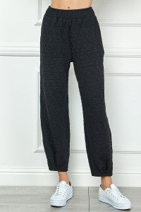 Quilted Long Tucked Pant- Black
