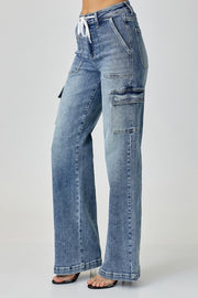 Risen Jeans- Mid Rise Cargo Style Wide Straight Jeans