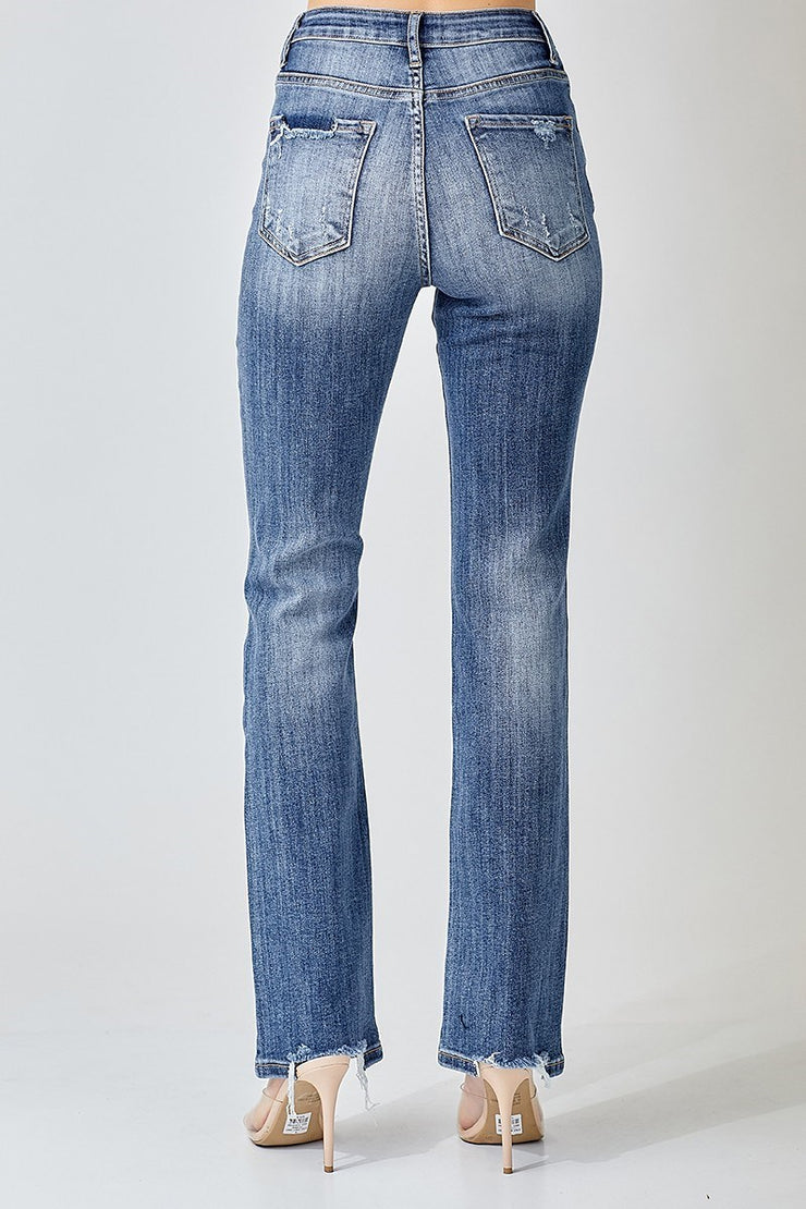 Risen Jeans- Vintage Washed Long Straight Leg Jeans
