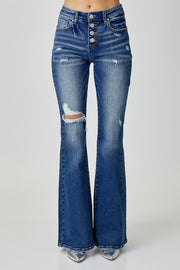Risen Jeans- Mid Rise Button Down Flare Jeans