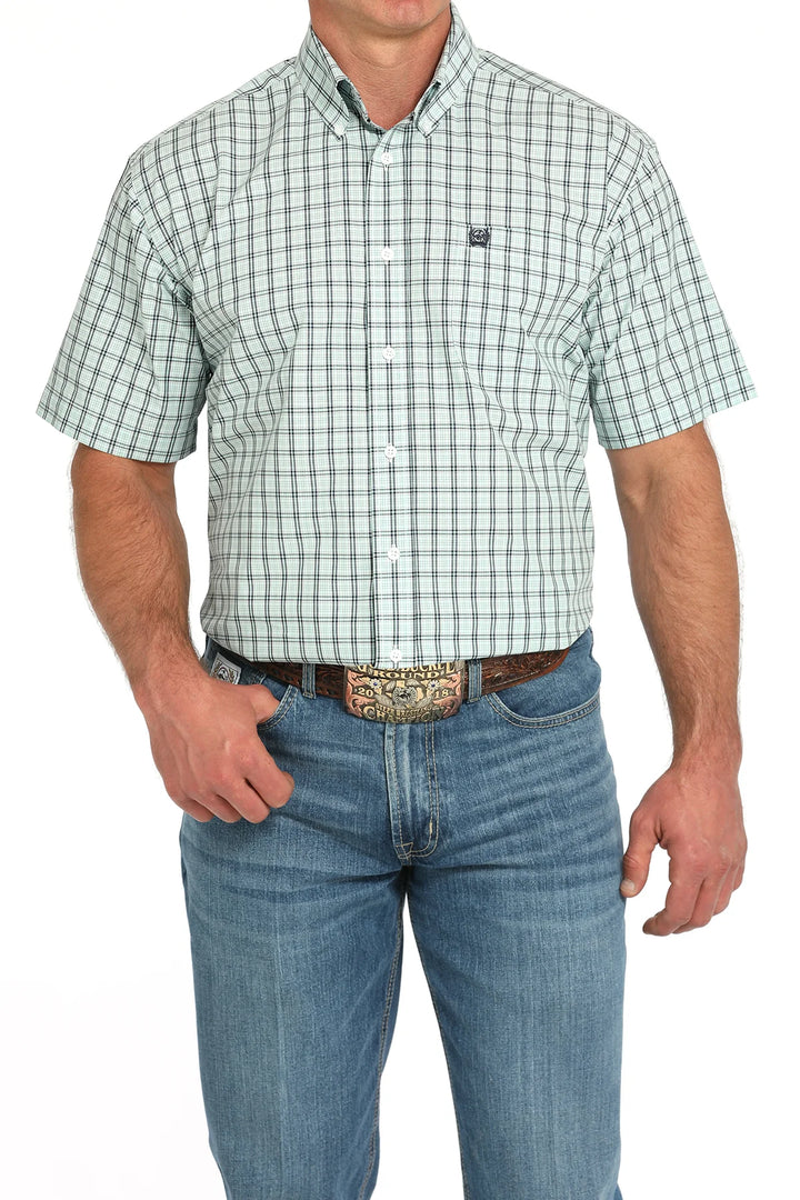 Cinch Men's Short Sleeve Shirt - Plaid Turquoise