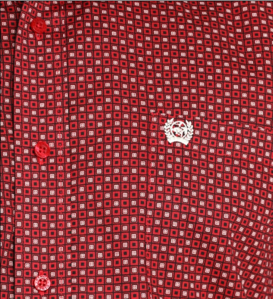 Cinch Men's Long Sleeve Shirt - Geometric Print Red