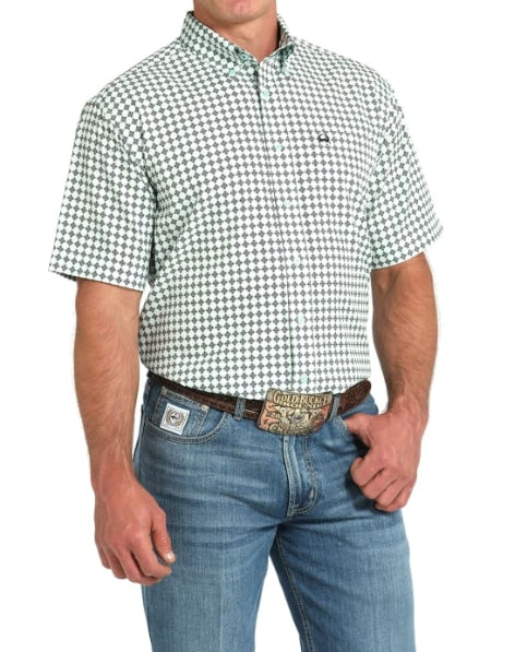 Cinch Men's Short Sleeve Shirt Arena Flex - Light Blue Geo Print